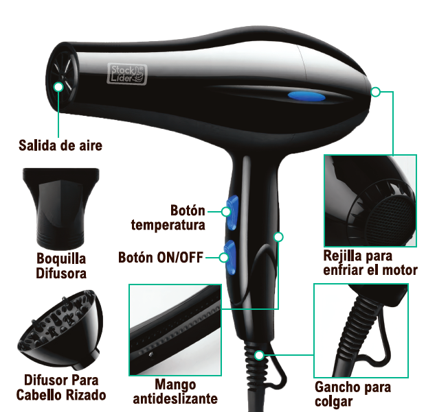 Secador de Pelo 2200W con Difusor